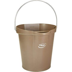 Vikan - 3 Gal, 12-1/2" High, Polypropylene Round Brown Single Pail with Pour Spout - Handle Included, 12.81" Top Diam - Exact Industrial Supply