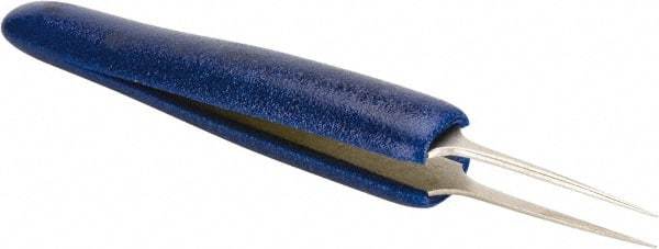 Aven - 4-1/4" OAL 5-SA Ergonomic Cushion Grip Tweezers - Straight, Pointed, Super-Fine Tips - Exact Industrial Supply