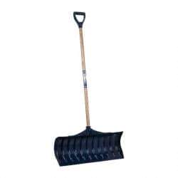 UnionTools - 30 Inch Wide Blade x 11-1/2 Inch High Blade Pusher Snow Shovel - 43 Inch Long Ash Shaft Handle with Poly D-Grip - Exact Industrial Supply