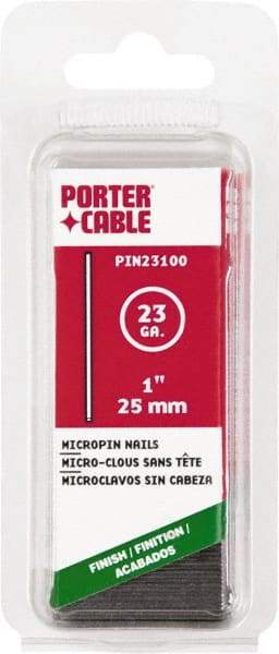 Porter-Cable - 23 Gauge 1" Long Pin Nails for Power Nailers - Steel, Galvanized Finish, Straight Stick Collation, Chisel Point - Exact Industrial Supply