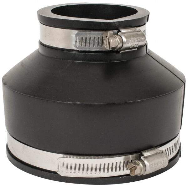 Made in USA - 4 x 2" PVC Flexible Pipe Coupling with Clamp - 4" Long, Pipe x Pipe, Stainless Steel Clamp - Exact Industrial Supply