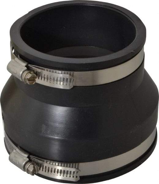 Made in USA - 4 x 3" PVC Flexible Pipe Coupling with Clamp - 4" Long, Pipe x Pipe, Stainless Steel Clamp - Exact Industrial Supply