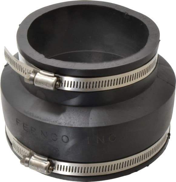 Made in USA - 5 x 4" PVC Flexible Pipe Coupling with Clamp - 4" Long, Pipe x Pipe, Stainless Steel Clamp - Exact Industrial Supply