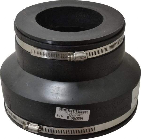 Made in USA - 8 x 4" PVC Flexible Pipe Coupling with Clamp - 6" Long, Pipe x Pipe, Stainless Steel Clamp - Exact Industrial Supply