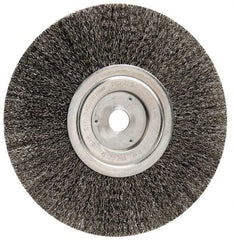 Weiler - 8" OD, 3/4" Arbor Hole, Crimped Steel Wheel Brush - 1/2" Face Width, 2-1/16" Trim Length, 0.014" Filament Diam, 6,000 RPM - Exact Industrial Supply