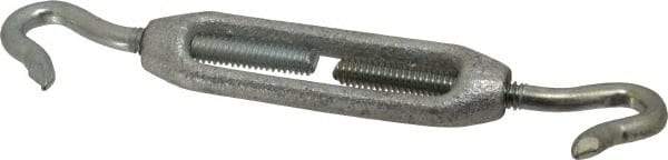 Made in USA - 74 Lb Load Limit, 1/4" Thread Diam, 2-1/4" Take Up, Malleable Iron Hook & Hook Turnbuckle - 2-5/16" Body Length, 11/64" Neck Length, 5-1/2" Closed Length - Exact Industrial Supply