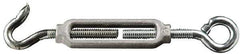 Made in USA - 68 (Hook) & 74 (Eye) Lb Load Limit, 1/4" Thread Diam, 2-1/4" Take Up, Malleable Iron Hook & Eye Turnbuckle - 2-5/16" Body Length, 11/64" Neck Length, 5-1/2" Closed Length - Exact Industrial Supply