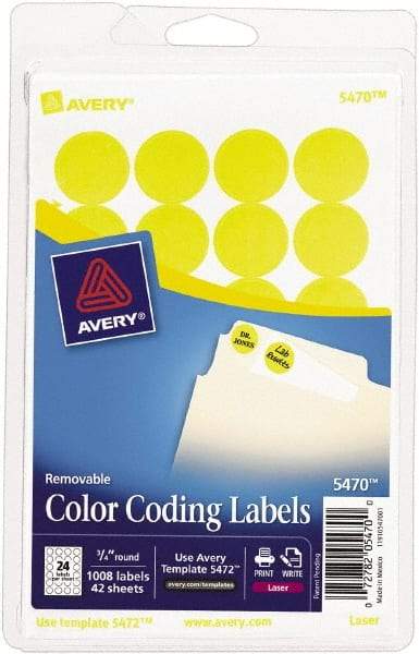 AVERY - 3/4" Wide x 3/4" Long, Neon Yellow Paper Color Coding Labels - For Laser/Inkjet Printers - Exact Industrial Supply