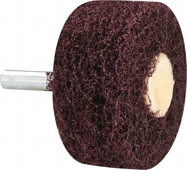 Merit Abrasives - 2" Diam, Medium Mounted Scrubber Buffing Wheel - 3 Ply, Medium Grade, 1/4" Shank Diam, 12,000 RPM - Exact Industrial Supply