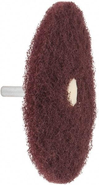 Merit Abrasives - 4" Diam, Medium Mounted Scrubber Buffing Wheel - 1 Ply, Very Fine Grade, 1/4" Shank Diam, 6,000 RPM - Exact Industrial Supply
