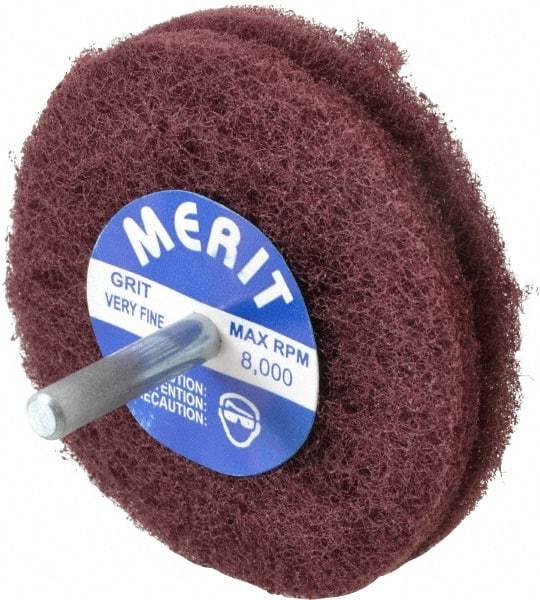 Merit Abrasives - 3" Diam, Medium Mounted Scrubber Buffing Wheel - 2 Ply, Very Fine Grade, 1/4" Shank Diam, 8,000 RPM - Exact Industrial Supply