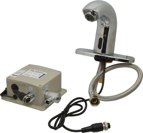 Sloan Valve Co. - Chrome Single Hole Electronic & Sensor Faucet without Mixer - Powered by Battery, Standard Spout, 4" Mounting Centers - Exact Industrial Supply