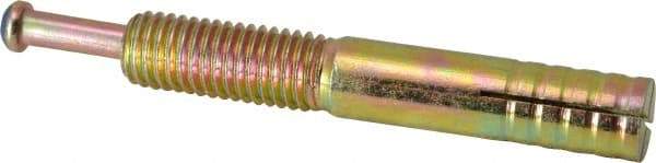Wej-It - 5/8" Diam, 5/8" Drill, 4" OAL, 3-1/2" Min Embedment Hammer Drive Concrete Anchor - Grade 5 Iron (Pin)/Steel (Body), Zinc Yellow Dichromate Finish, Hex Nut Head, Hex Drive - Exact Industrial Supply