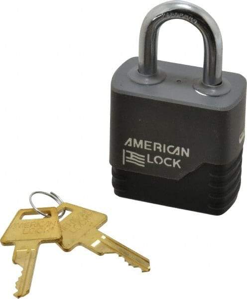 American Lock - 1-1/8" Shackle Clearance, Keyed Different Padlock with Weather Cover - 5/16" Shackle Diam, Brass - Exact Industrial Supply
