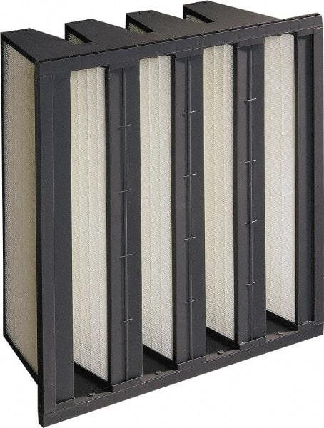 Made in USA - 12" Noml Height x 24" Noml Width x 12" Noml Depth, 65% Capture Efficiency, V-Bank Mini-Pleat Air Filter - MERV 11, Microfiberglass, Integrated Plastic Frame, 500 Max FPM, 1,000 CFM, For Any Unit - Exact Industrial Supply