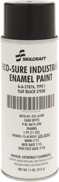 Ability One - Black, Flat, Enamel Spray Paint - 8 to 10 Sq Ft per Can, 11 oz Container - Exact Industrial Supply
