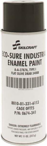 Ability One - Olive Drab, Flat, Enamel Spray Paint - 8 to 10 Sq Ft per Can, 11 oz Container - Exact Industrial Supply