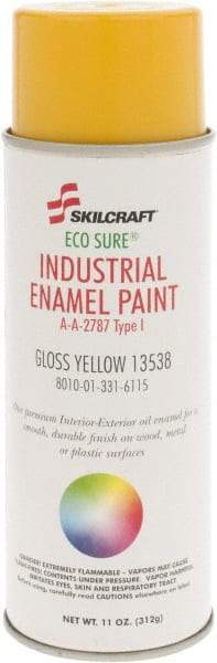 Ability One - Yellow, Gloss, Enamel Spray Paint - 8 to 10 Sq Ft per Can, 11 oz Container - Exact Industrial Supply