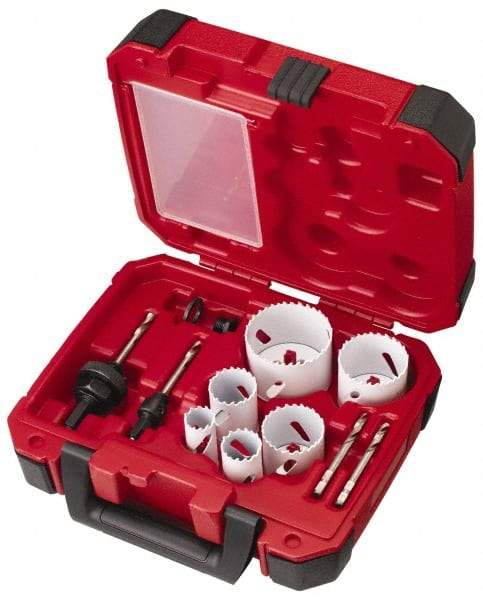 Milwaukee Tool - 10 Piece, 7/8" to 2-1/2" Saw Diam, Electrician's Hole Saw Kit - Bi-Metal, Toothed Edge, Pilot Drill Model No. 49-56-8010, Includes 6 Hole Saws - Exact Industrial Supply