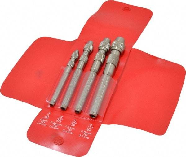 Starrett - 4 Piece Pin Vise Set - Comes in Vinyl Case - Exact Industrial Supply