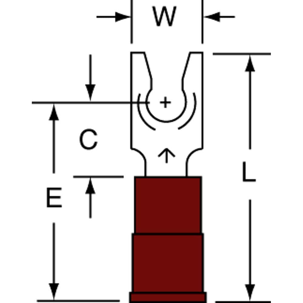3M - #6 Stud, 22 to 18 AWG Compatible, Partially Insulated, Crimp Connection, Locking Fork Terminal - Exact Industrial Supply
