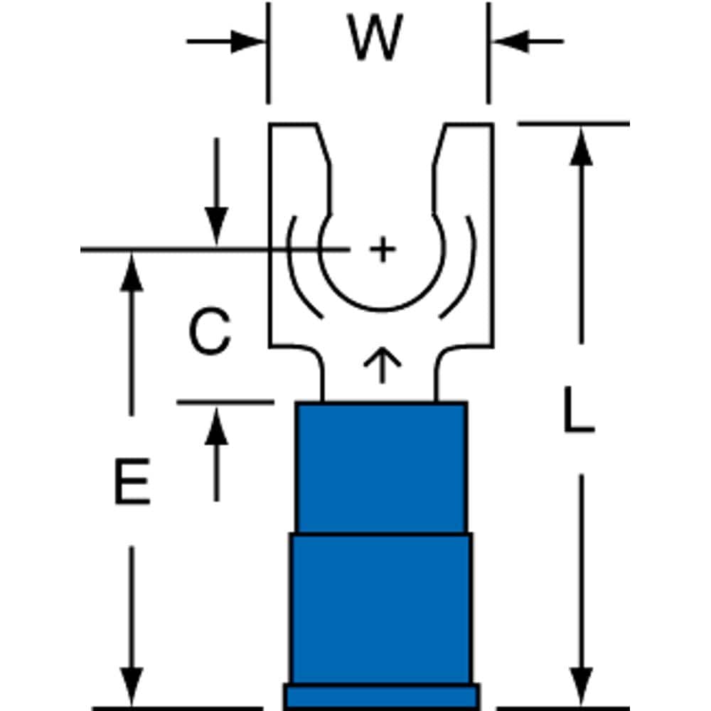 3M - #10 Stud, 16 to 14 AWG Compatible, Partially Insulated, Crimp Connection, Standard Fork Terminal - Exact Industrial Supply