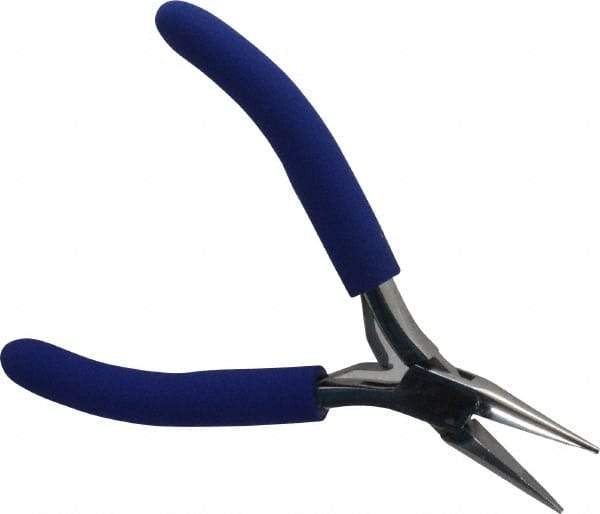 Aven - 4-1/2" OAL, 15/16" Jaw Length x 23/64" Jaw Width, Long Nose Chain Nose Pliers - Serrated Jaw, Standard Head, ESD Cushion Handles, with Spring - Exact Industrial Supply