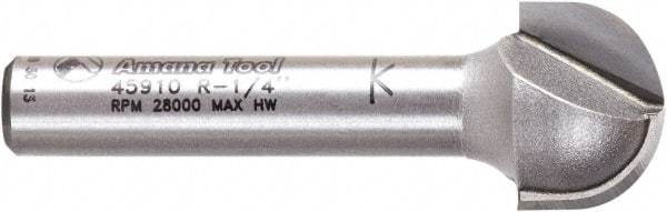 Amana Tool - 1/2" Cut Diam, 3/8" Length of Cut, 2 Flute Core Box Edge Profile Router Bit - Carbide-Tipped, 1/4" Shank Diam, 1-1/2" OAL, Uncoated - Exact Industrial Supply