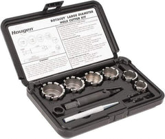 Hougen - 9 Piece, 7/8 to 1-1/2" Cutter Diam, 1/2" Cutting Depth, High Speed Steel Annular Cutter Set - Bright Finish, 1/2" Shank Diam, 7/8, 1, 1-1/8, 1-1/4, 1-3/8, 1-1/2" Cutter Diams - Exact Industrial Supply