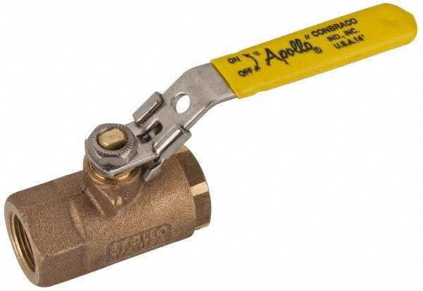 Apollo - 3/4" Pipe, Standard Port, Bronze Standard Ball Valve - 2 Piece, NPT Ends, Locking Lever Handle, 600 WOG, 150 WSP - Exact Industrial Supply