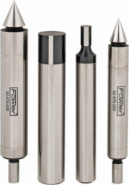 Fowler - 3/8 Inch Shank Diameter, 0.0002 Inch Accuracy, Double, Single End, Edge Finder Set - 0.5 Inch Head Diameter, Conical, Cylindrical Head Type, Includes 4 Attachments, Wooden Case, 4 Pieces - Exact Industrial Supply