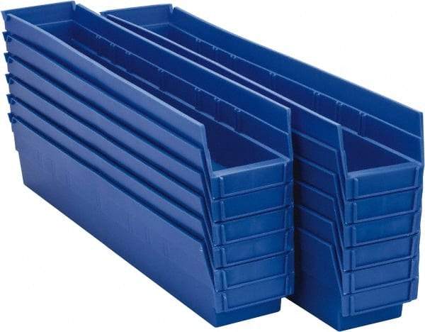 Akro-Mils - 23-5/8" Deep, Blue Hopper Shelf Bin - 4" High x 4-1/8" Wide x 23-5/8" Long - Exact Industrial Supply