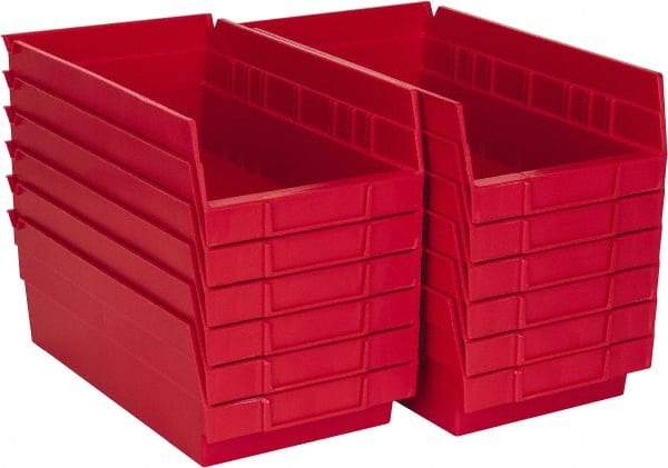 Akro-Mils - 11-5/8" Deep, Red Hopper Shelf Bin - 4" High x 6-5/8" Wide x 11-5/8" Long - Exact Industrial Supply