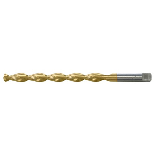 3/8 RHS / RHC HSS 135 Degree Notched Point Deep Hole Parabolic Taper Length Drill - TiN - Exact Industrial Supply
