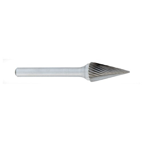 SM-3 -1/4 × 1 LOC × 1/4 Shank × 2 OAL Pointed Tree Carbide Medium Right Hand Spiral Burr - Exact Industrial Supply