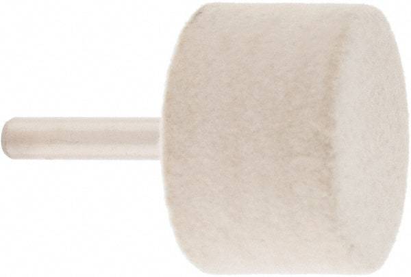 Value Collection - 1-1/2" Diam, 1/4" Shank Diam, Cylinder Shaped Mounted Bob - Medium Density, 1" Head Length, 2" Shank Length, Wool Felt - Exact Industrial Supply