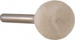 Value Collection - 1" Diam, 1/4" Shank Diam, Ball Shaped Mounted Bob - Rock Hard Density, 1" Head Length, 2" Shank Length, Wool Felt - Exact Industrial Supply