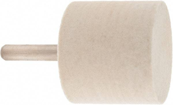 Value Collection - 1-1/2" Diam, 1/4" Shank Diam, Cylinder Shaped Mounted Bob - Hard Density, 1-1/2" Head Length, 2" Shank Length, Wool Felt - Exact Industrial Supply