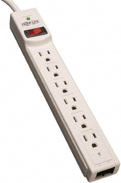 Tripp-Lite - 6 Outlets, 120 VAC15 Amps, 8' Cord, Power Outlet Strip - Floor, Keyhole Mount, 5-15 NEMA Configuration, 1.23" Strip - Exact Industrial Supply