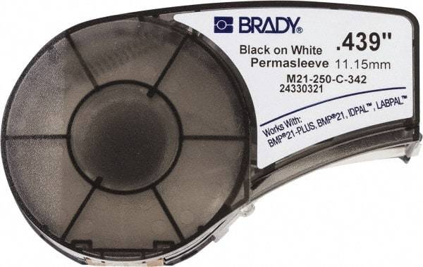 Brady - 0.439" Wide x 84" Long, White Heat Shrinkable Polyolefin Heat Shrink Tubing - For BMP21 Plus Portable Label Printer, IDPAL Handheld Label Maker - Exact Industrial Supply