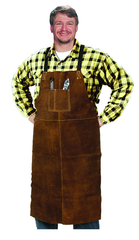 24" x 36" Leather Bib Apron - Split Cowhide - Brown - Exact Industrial Supply