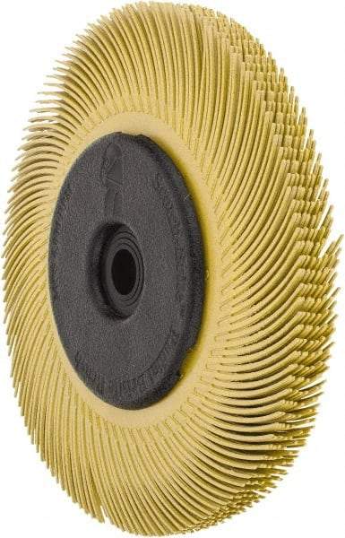 3M - 6" Diam, 7/16" Max Face Width, Plain Hole Radial Bristle Brush - 80 Grit, Medium Grade, 6,000 Max RPM, Yellow - Exact Industrial Supply