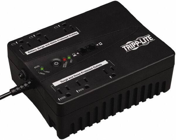 Tripp-Lite - 15 Amp, 350 VA, Flat Pack Mount Standby Backup Uninterruptible Power Supply - Backup 3.1 min with Full Load & 12 min with Half Load, 120 VAC Input & Output, 180 Watt Output, 1 Phases, 6 Outlets - Exact Industrial Supply