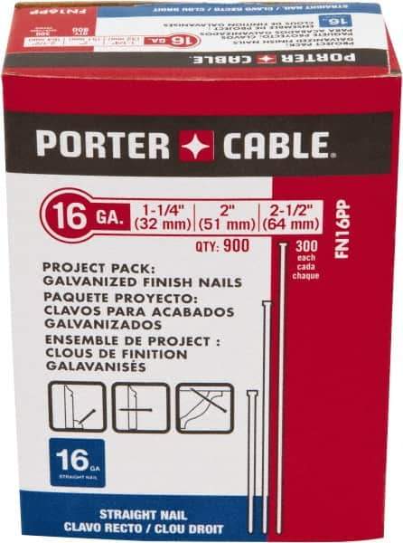 Porter-Cable - 16 Gauge 2-1/2" Long Finishing Nails for Power Nailers - Steel, Galvanized Finish, Smooth Shank, Straight Stick Collation, Chisel Point - Exact Industrial Supply