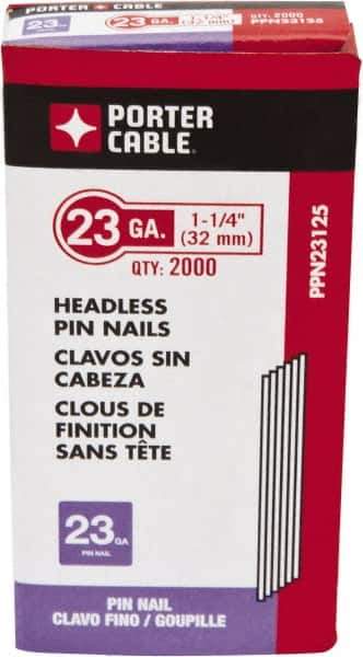 Porter-Cable - 23 Gauge 1-1/4" Long Pin Nails for Power Nailers - Steel, Galvanized Finish, Smooth Shank, Straight Stick Collation, Chisel Point - Exact Industrial Supply