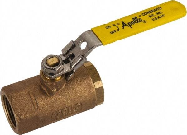 Apollo - 1" Pipe, Standard Port, Bronze Standard Ball Valve - 2 Piece, NPT Ends, Locking Lever Handle, 600 WOG, 150 WSP - Exact Industrial Supply