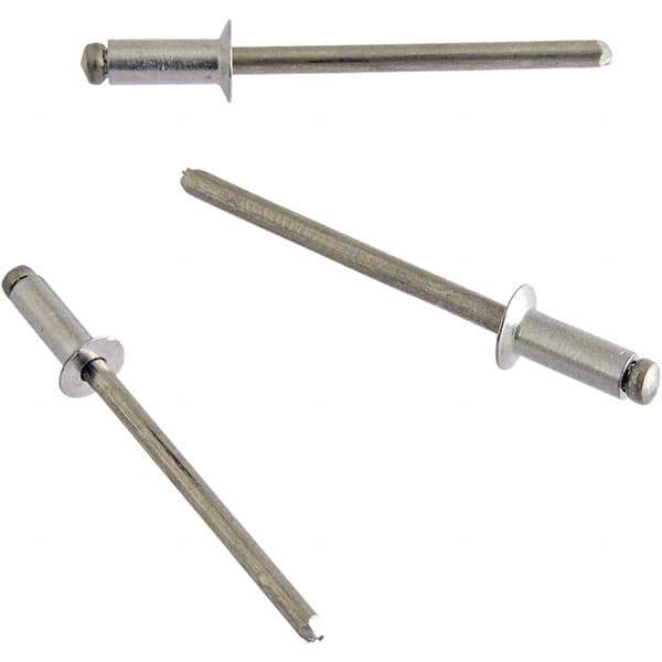 STANLEY Engineered Fastening - Size 4 Countersunk Head Aluminum Open End Blind Rivet - Steel Mandrel, 0.126" to 0.187" Grip, 1/8" Head Diam, 0.129" to 0.133" Hole Diam, 0.078" Body Diam - Exact Industrial Supply