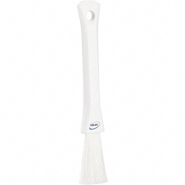 Vikan - 2-1/4" Bristle Length, Polyester Detail Brush - 1-1/4" Long x 0.4" Wide Head, 8.07" OAL, Ergonomic Handle, White, Polypropylene Block - Exact Industrial Supply