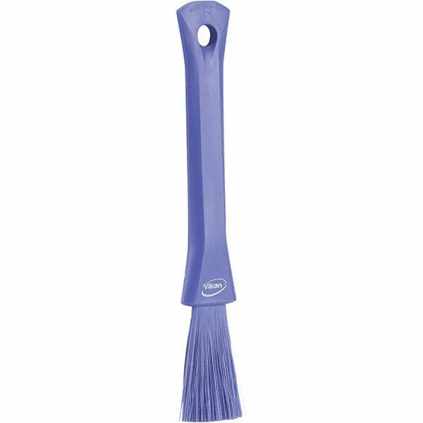 Vikan - 2-1/4" Bristle Length, Polyester Detail Brush - 1-1/4" Long x 0.4" Wide Head, 8.07" OAL, Ergonomic Handle, Purple, Polypropylene Block - Exact Industrial Supply