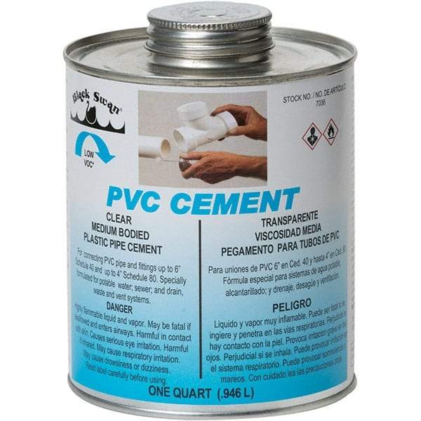 Black Swan - 1 Qt Medium Bodied Cement - Clear, Use with PVC - Exact Industrial Supply